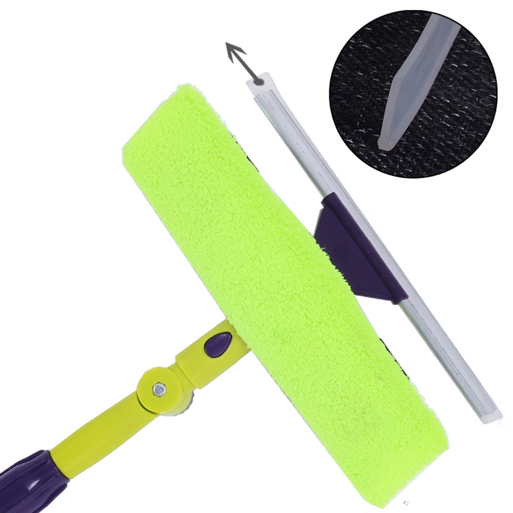 Rotating Head Glass Cleaning Mop Telescopic High-rise Windows Cleaner Silicone Scratch Strip Long Handle Fiber Window Scrubbe