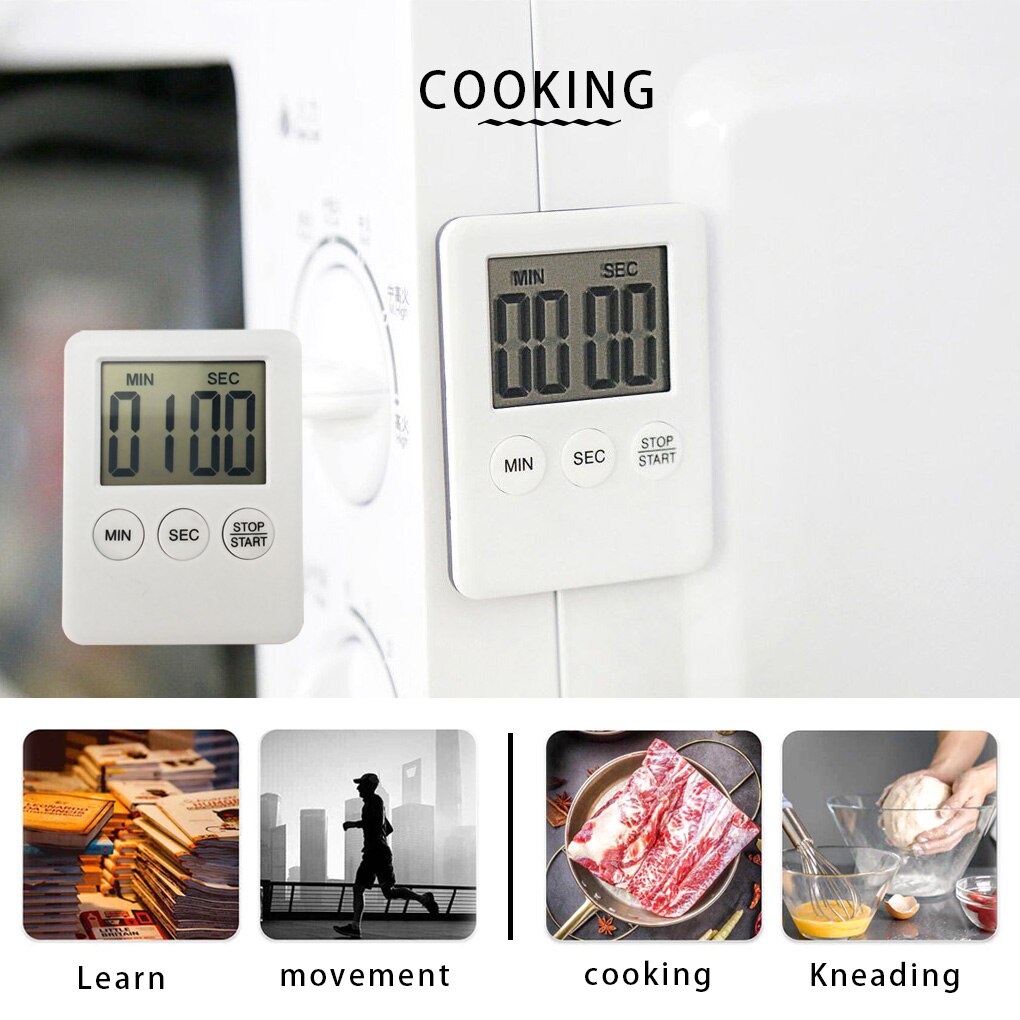 Digital Cooking Timer LCD Display Baking Countdown Alarm Button Operation Kitchen Timer, Silver