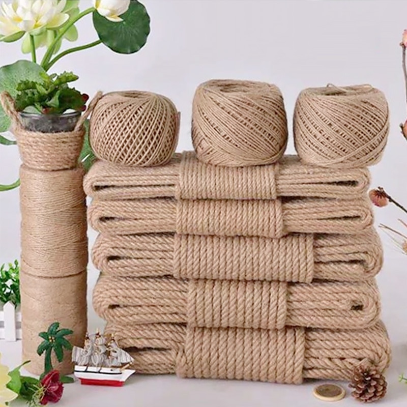 1Roll 5/10m Natural Jute Linen Rope Home Decoration Retro Style DIY Craft Cord Decorative Rope 4/6/8/10mm Diameter Handmade