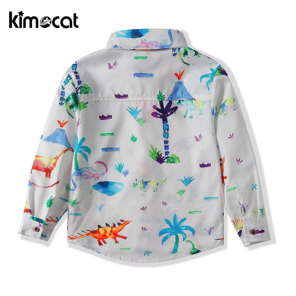 Kimocat para bebé niño ropa otoño primavera niños camisa de manga larga guapo estampado de dinosaurio niños de algodón Casual camisas de algodón sólido