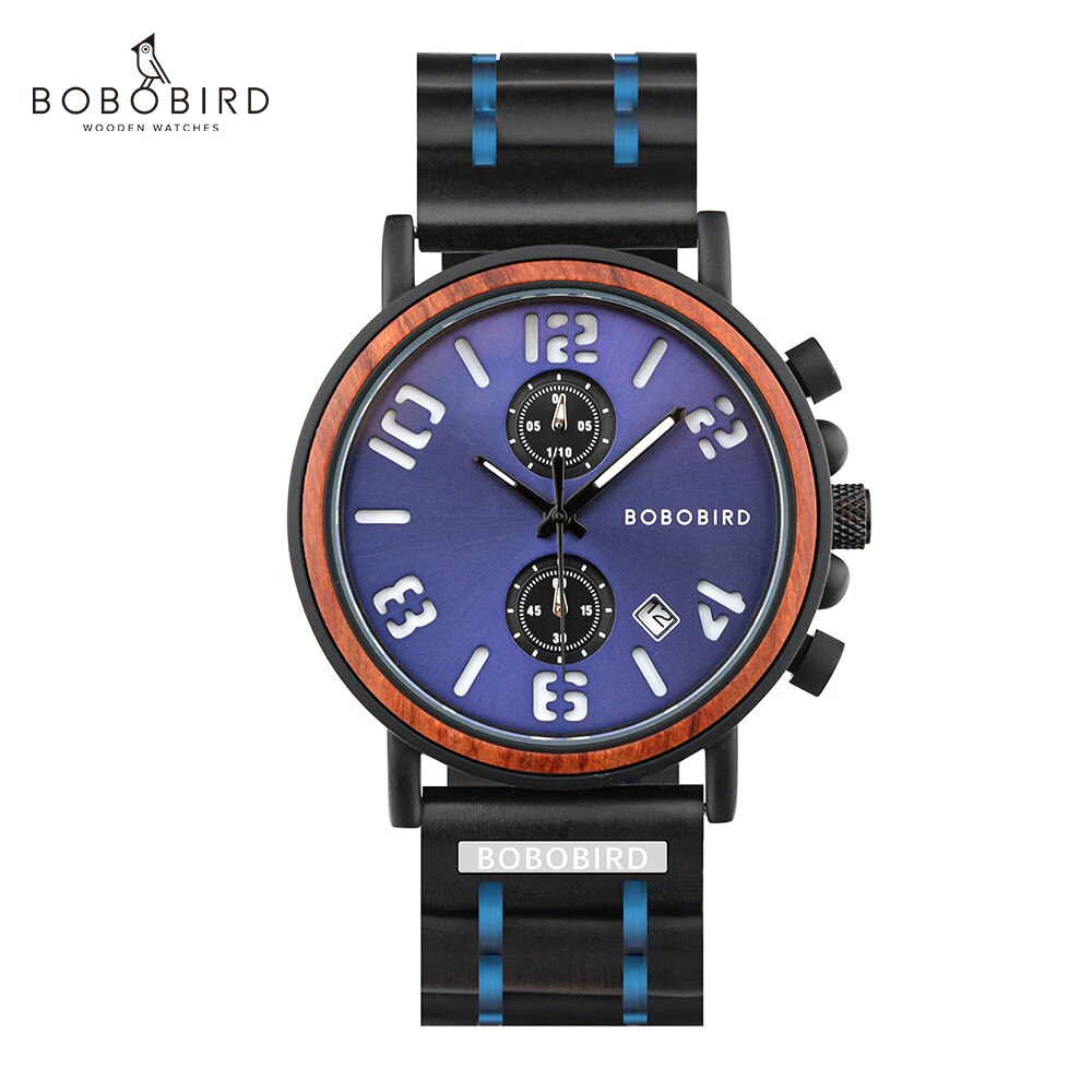 Bobo Bird-relojes de madera de lujo para hombre, reloj masculino, reloj de pulsera de cuarzo con cronógrafo con indicadores luminosos: GS026-2