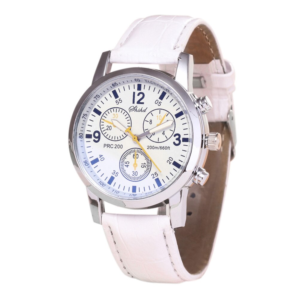 Man Horloge Blue-ray glas neutrale quartz simuleert pols epidermale Lederen Band horloge