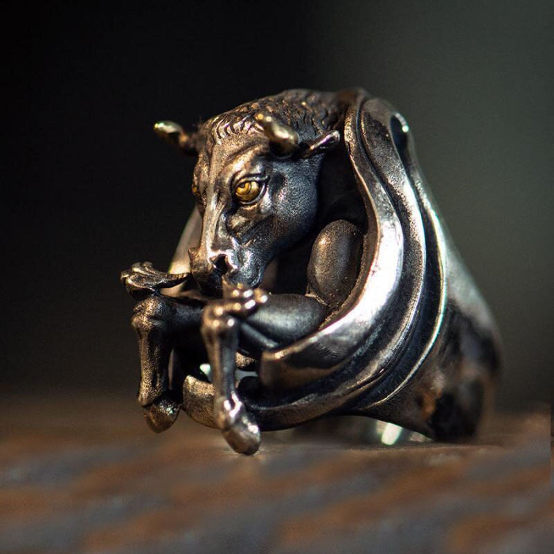 Tiger Head Domineering Ring Mature Men Personality Beast Zodiac Ring Birthday: AL9032-Silver