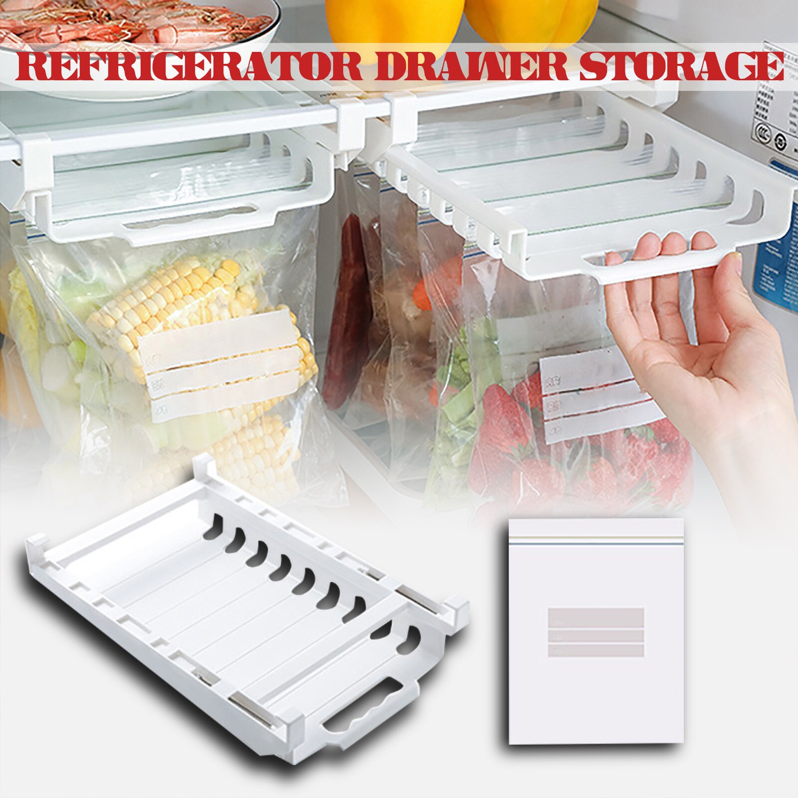 Food Sealed Bag Storage Rack Rail Storage Danger Refrigerator Drawer Storage Food Container Holder Fridge Organizer Racks