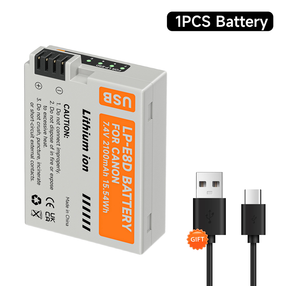 Batería LP - e8 lpe8, con entrada tipo C + cargador doble LCD de caja de almacenamiento, para la Cámara Canon EOS 550D 600D 650d 700d x7i x6i X5 X4 T2i t3i t4i t5i: Blanco