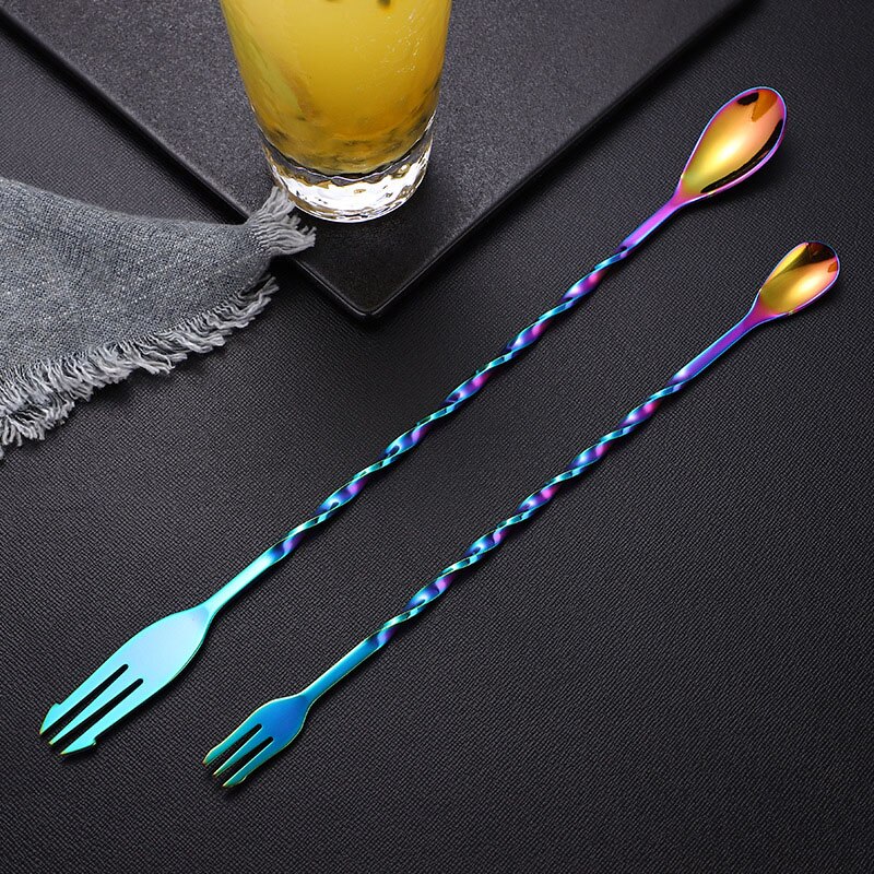 Newly Double-end Stainless Steel Mixer Bar Cocktail Short/Long Stirring Mixing Twist Spoon for Home Restaurant TE889