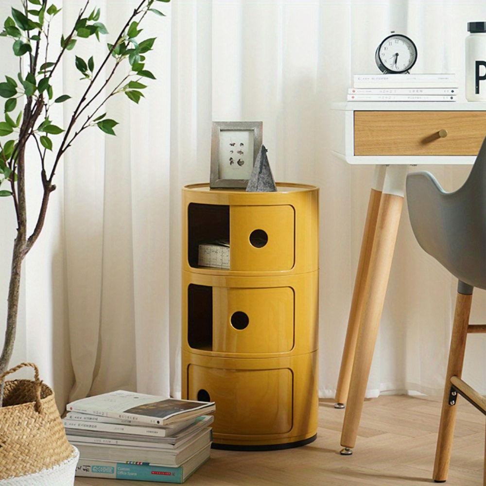 Armoire ronde avec portes coulissantes – Unité de rangement ronde à plusieurs niveaux pour salon et chambre à coucher: Buff