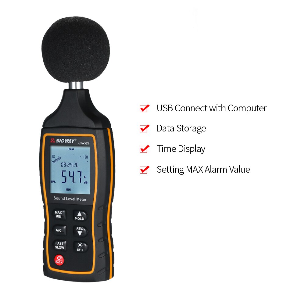 SNDWAY SW-524 30-130dB Digital Klang eben Meter Digital Noisemeter Lärm Volumen Messgerät Dezibel Überwachung Tester