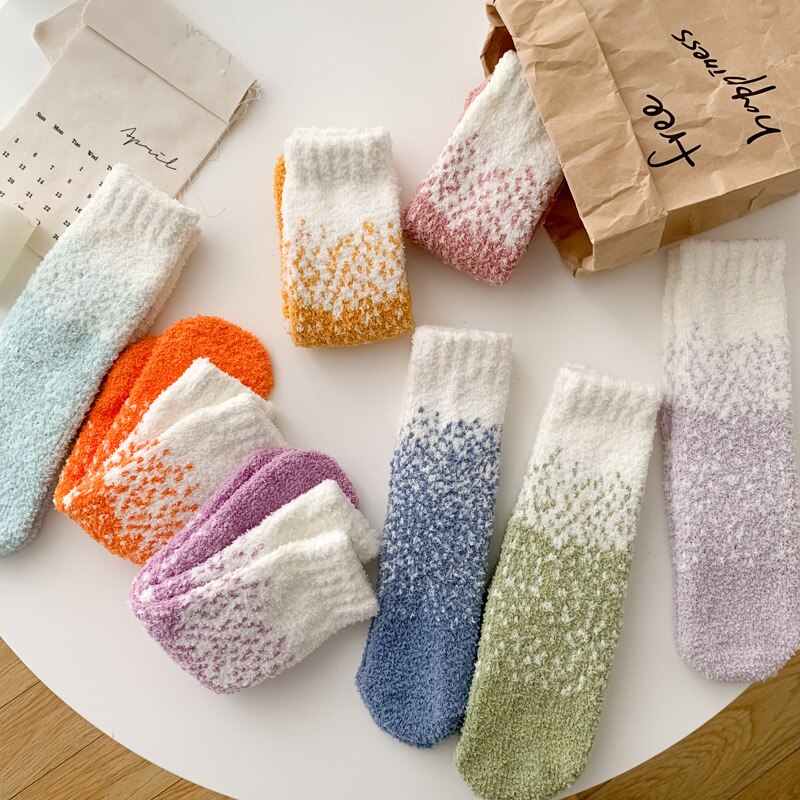 Winter Colored Starry Fleece Mid-Tube Socks Women Soft Warm Lamb Wool Thick Simple Versatile Socks Home Floor Sleeping Socks