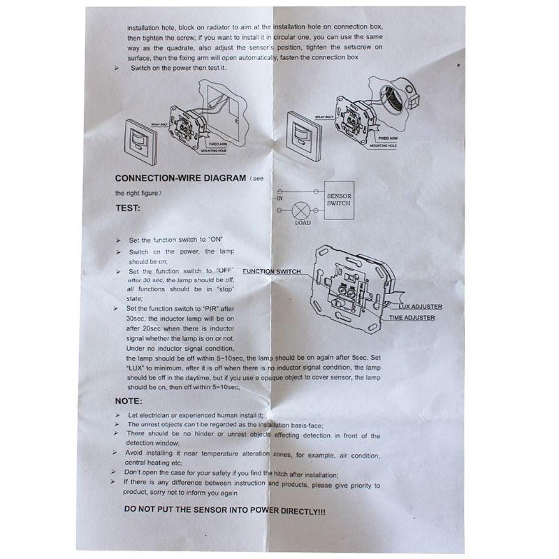 Infrared PIR Motion Sensor Switch PVC Recessed Wall Lamp Bulb Switch On/Off