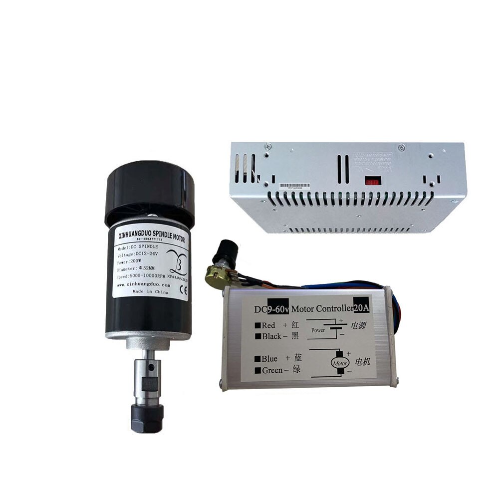 24v 200w er11/er16/b12adapter eixo/ângulo moedor eixo/motor ventilador fuso + fonte de alimentação regulador velocidade para diy cnc: Package1
