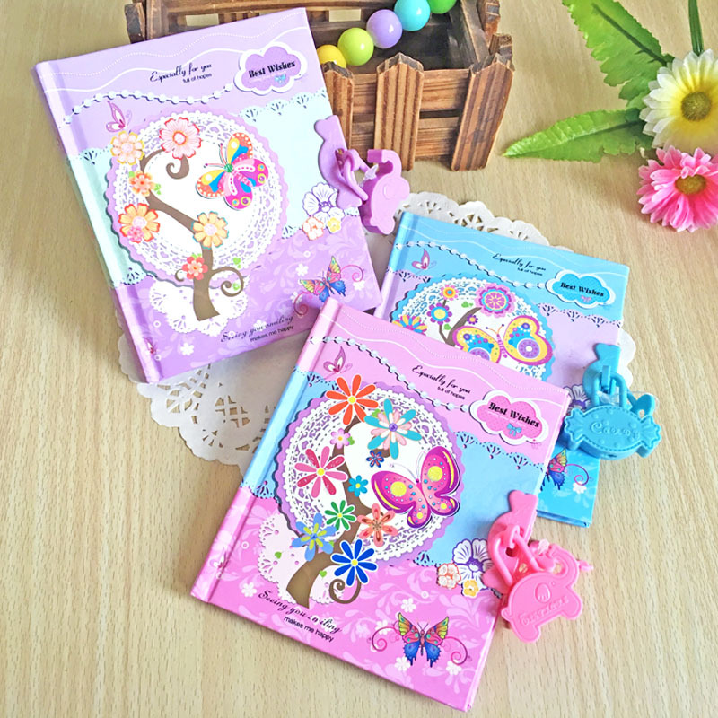 children's Hard Copybook kawaii password notebook student diary can lock Mini notepad cartoon random color 1pc