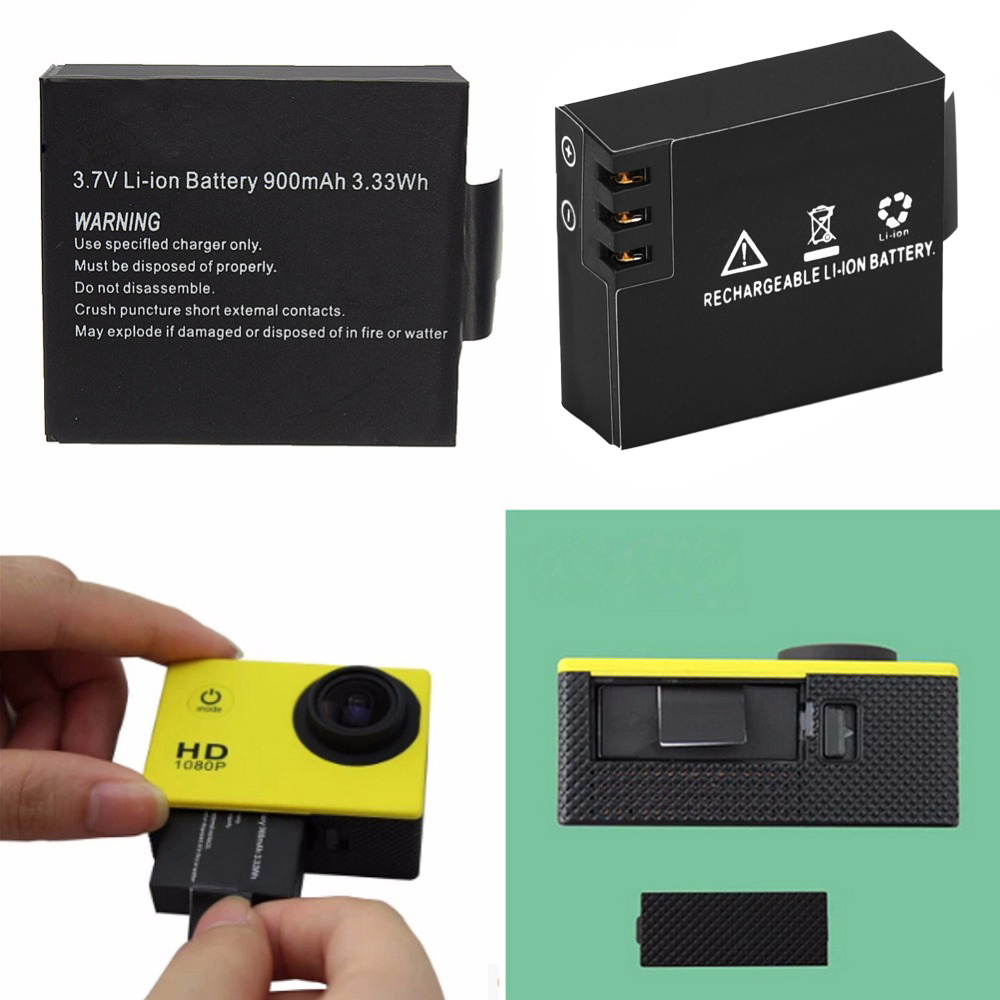 2 st 3.7v 900 mah uppladdningsbart litiumjonbatteri för  sj4000 wifi  sj5000 wifi  m10 sj5000x elite goldfox actionkamera