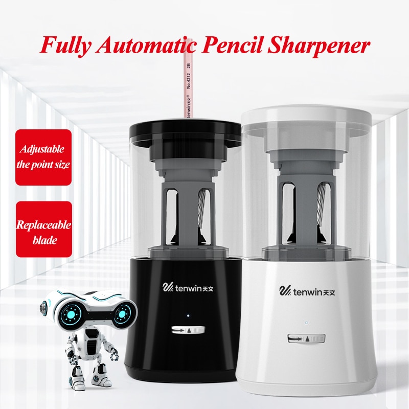 Tenwin Fully Automatic Pencil Sharpener Safe Children's Electric Mechanical Pencil Cutter Stationery Auto Pencil Sharpener 8018