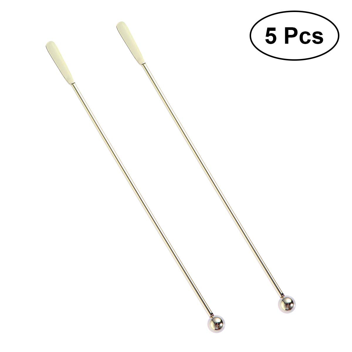 5 stk rustfrit stål swizzle pinde flade og runde perle martini plukker frugt pinde til hjemmebar: Guld