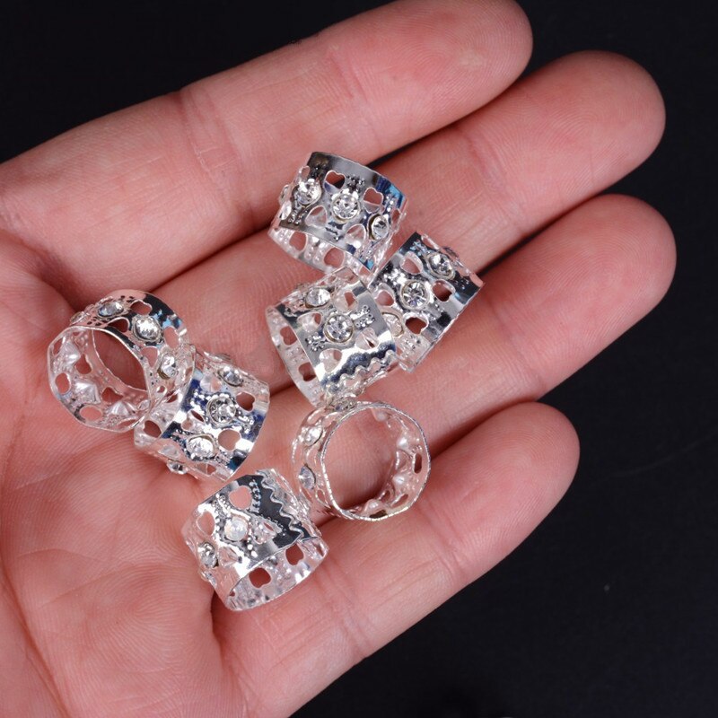 10/20 Pcs Gold Rhinestone Ring Dreadlock Beads for Braids Hair Beads for Dreadlocks Adjustable Hair Braid Cuff Clips