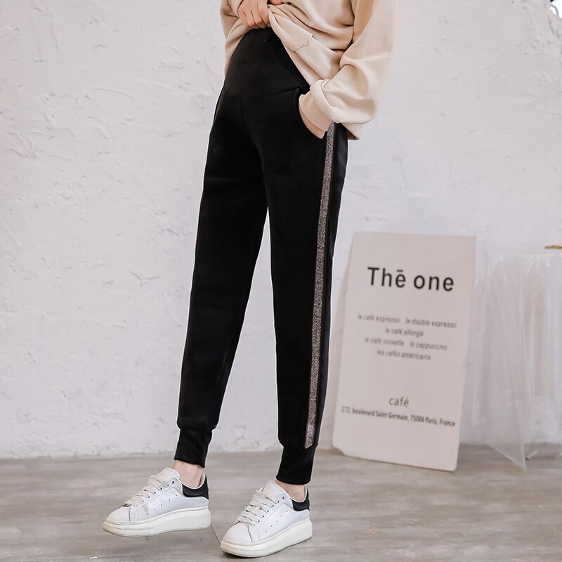 9919 # Winter Verdicken Warme Plus Samt Mutterschaft Hosen Sport lässig Thermische Vlies Bauch Jogginghose für Schwangere Frauen Schwangerschaft