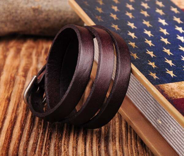 G422 Dark Brown Classic Vintage Multi Wrap Leather Bracelet Cuff Wristband