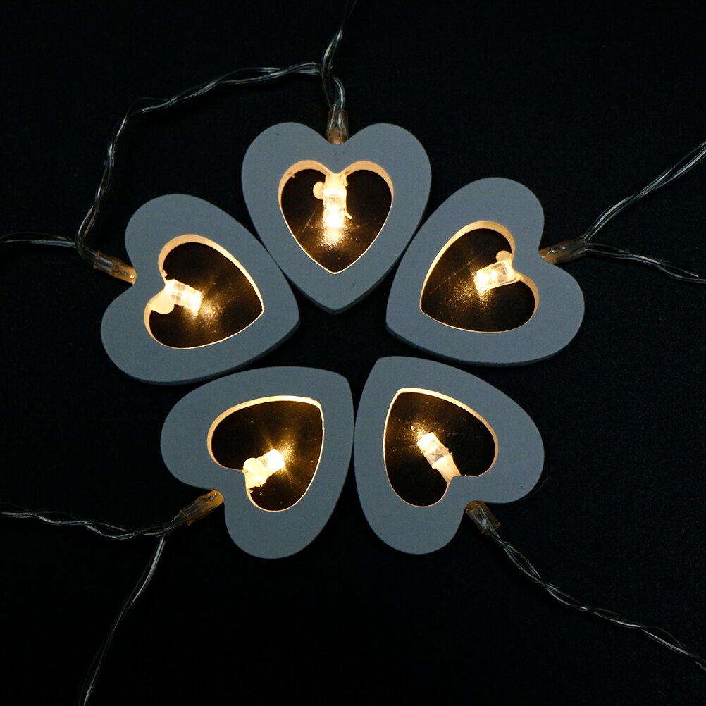 1pc kerstboomtoppers in hartvorm met warmwitte led-lampjes van hout