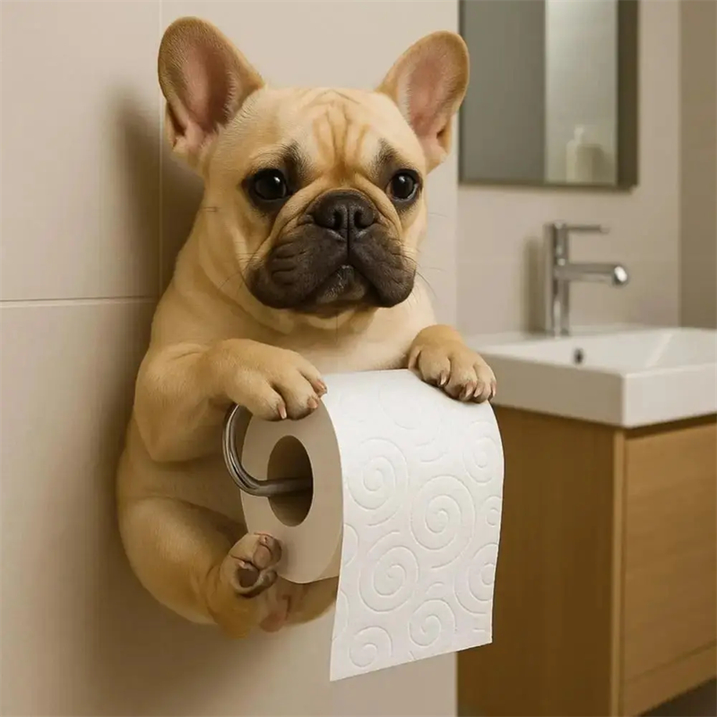 Soporte de papel higiénico para perro divertido, estatua de Animal de resina montada en la pared, organizador de rollos de pañuelos para el baño, decoración del hogar, 1 Uds.: Gris claro