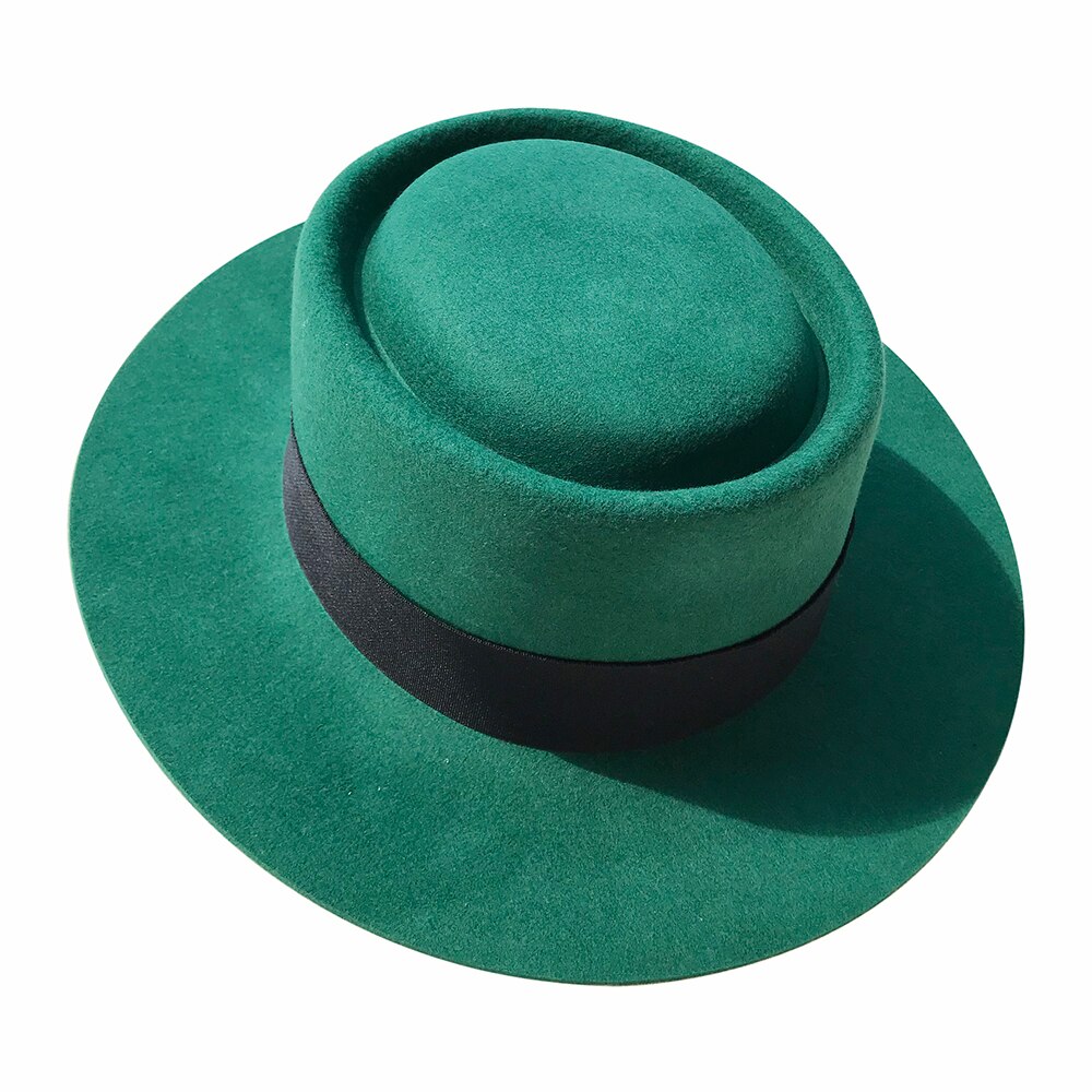 Fedora hatte til mænd kvinder 100%  australske uldfilt bred kant hat læder bælte knusbar pakke: Grøn