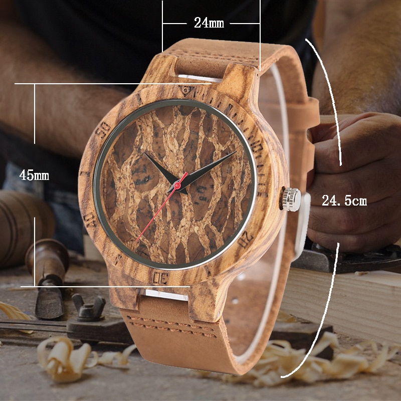 Reloj de madera natural con esfera de corcho de cerveza hecho a mano, reloj de pulsera de cuarzo Deco novedoso, para fanáticos del vino, masculino