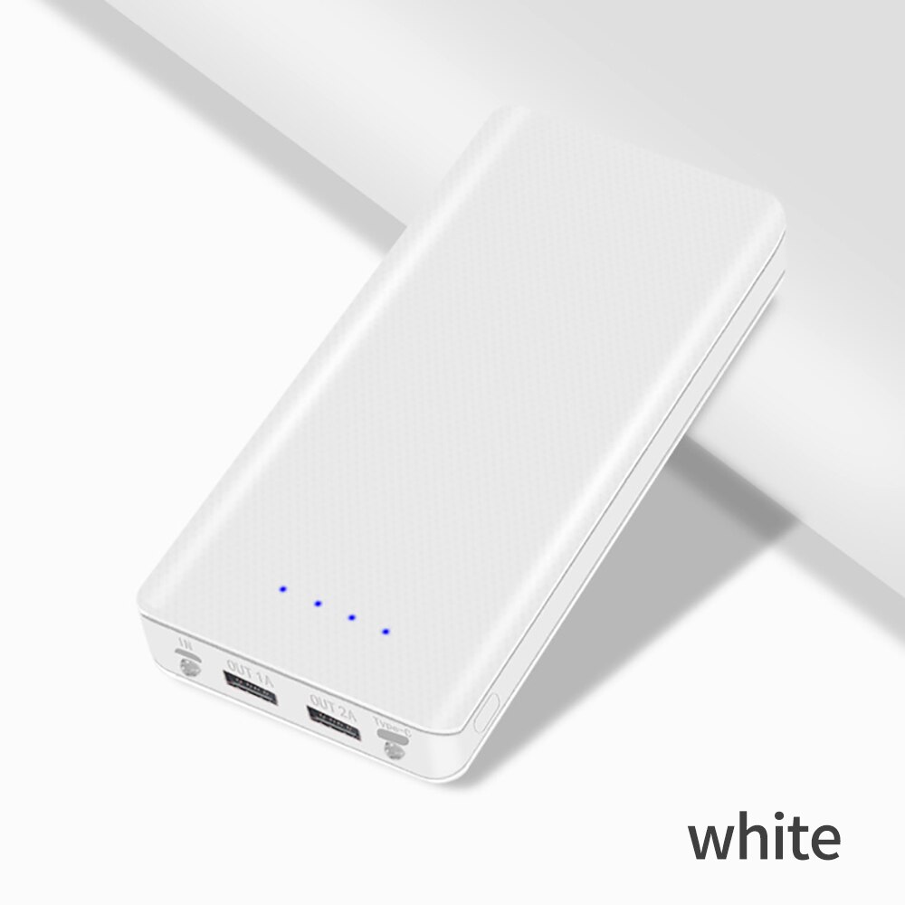 5V 18650 Power Bank Box Case Diy Dual Usb Batterij Shell 18650 Batterij Case Met Led Licht Opladen Doos voor Usb Type C Telefoon: White