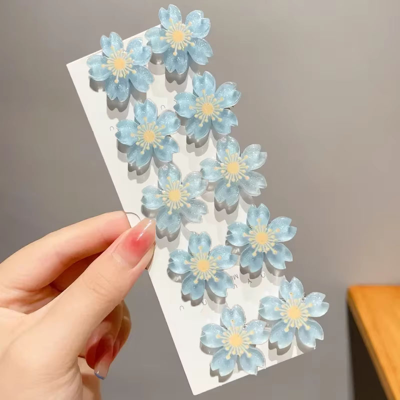 10PCS Flower Princess Girls Lovely Hair Buckle Hairpins Children Headwear Hairgrip Hair Clips Hair Accessories: Blue