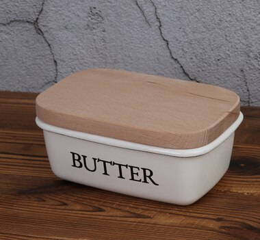 Caja de almacenamiento de alimentos, para cocina, plato de mantequilla, cubierta de madera rectangular, nevera con meseta de mantequilla: Plata