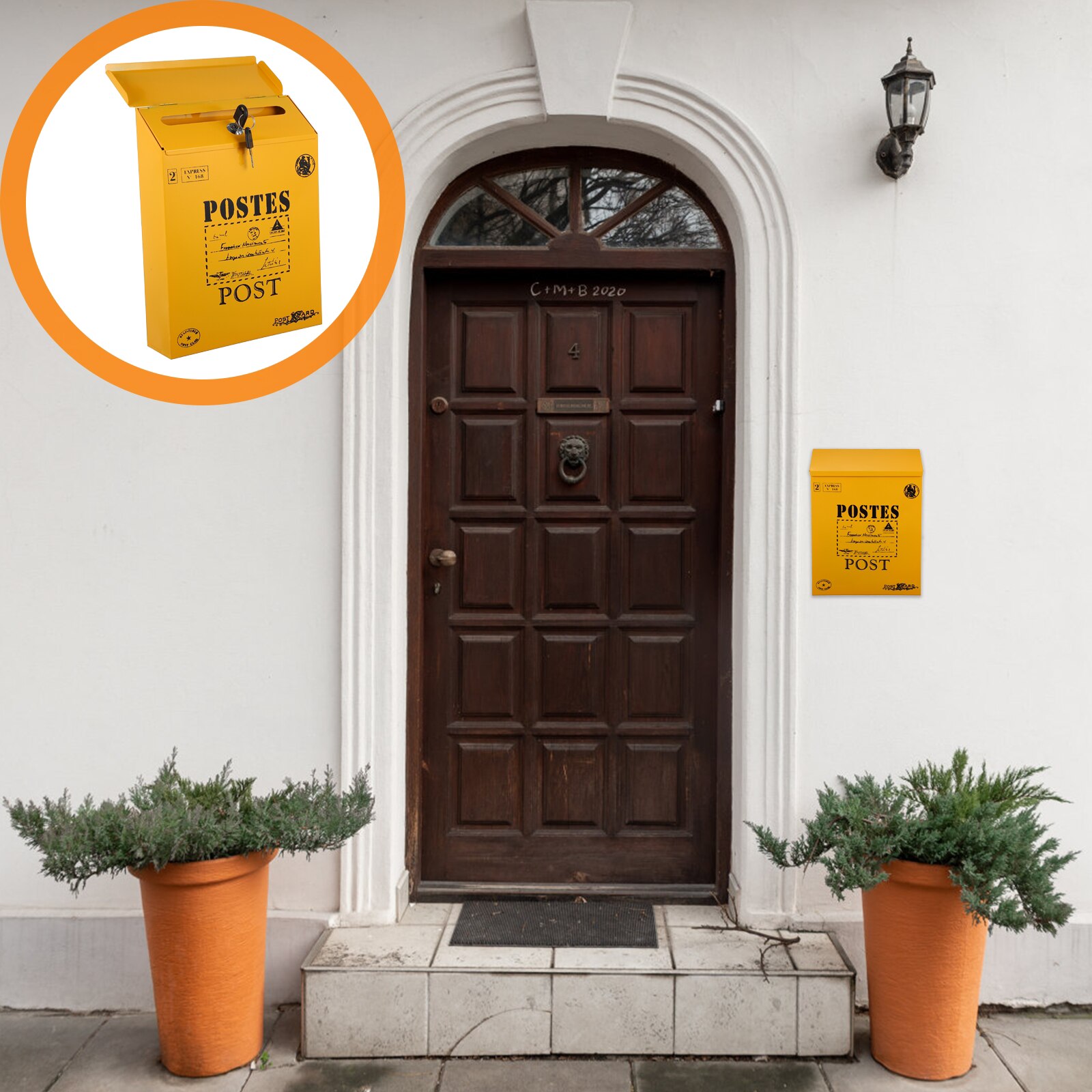 1 Pc Vintage Mailbox Lockable Mail Box Wall-mounted Mailbox Iron Letter Box: Yellow