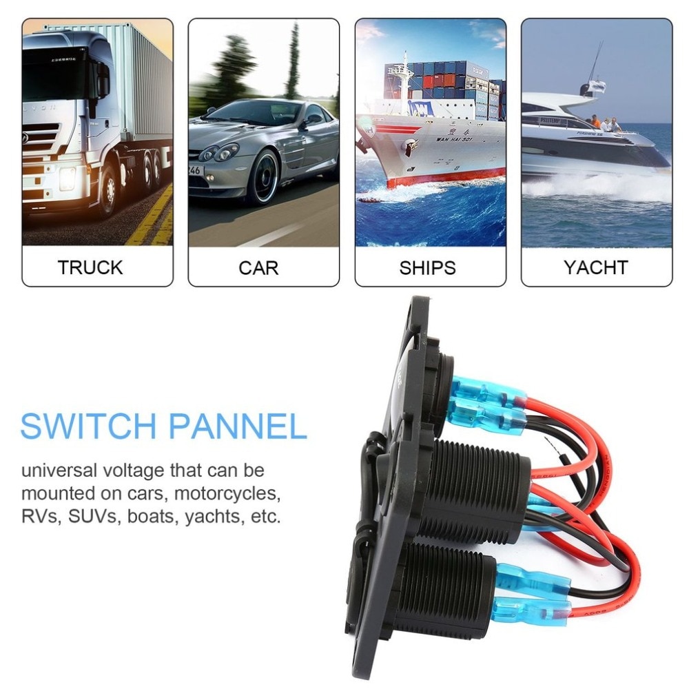 4 in 1 Dual USB Ports Car Charger + LED Voltmeter + 12-24V Power Socket + On-Off Switch Car Marine Boat LED Switch Panel