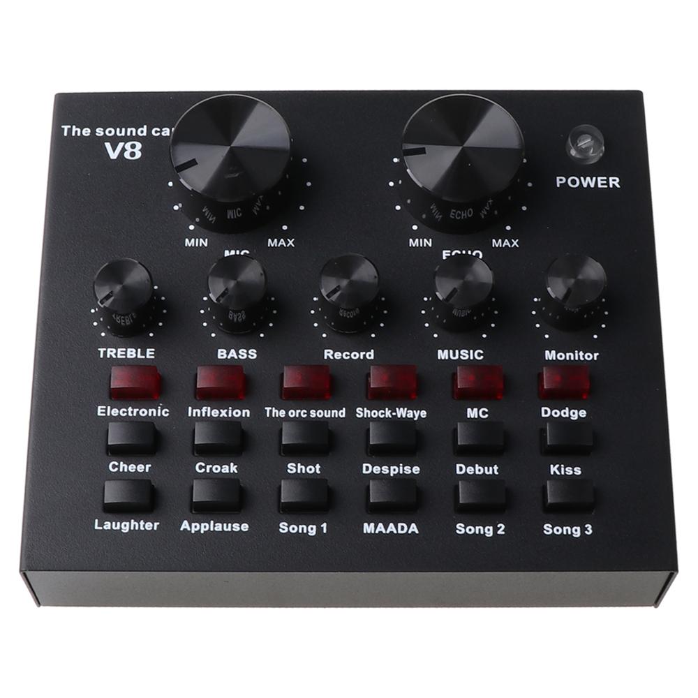 Black V8 Live Sound Card Voice Changer Multiple Funny Sound Effects for Phone Computer Voice Chatting