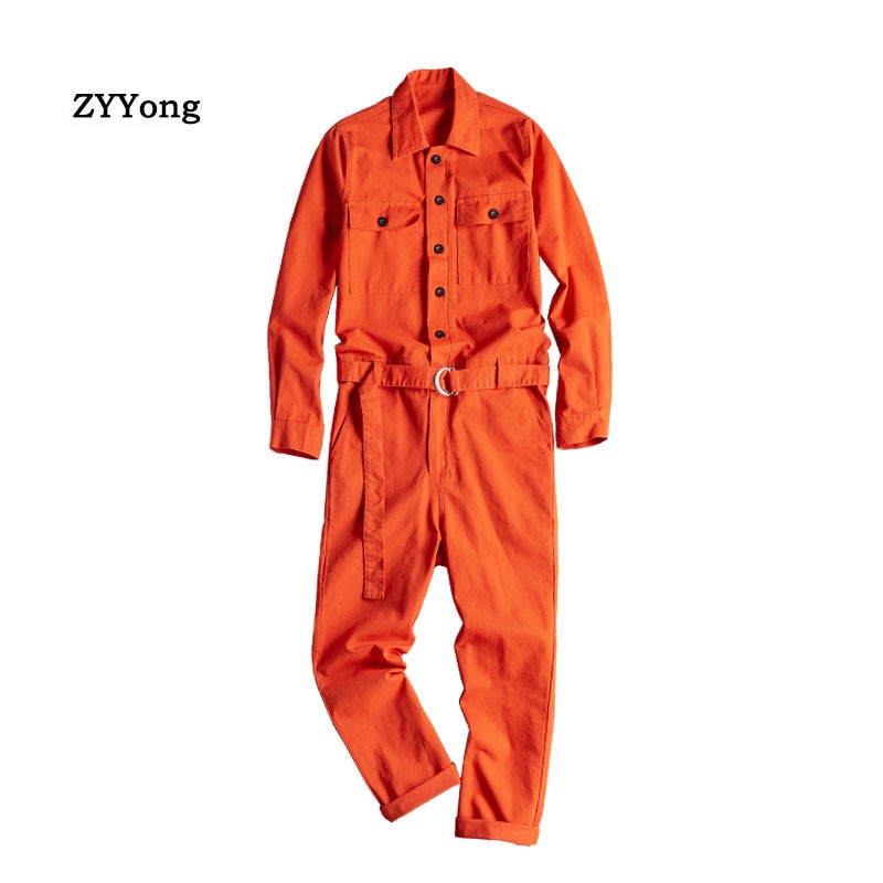 ZYYong-Mono de manga larga con solapa para hombre, ropa informal holgada de Hip Hop con múltiples bolsillos, pantalones Cargo cómodos, color naranja y rojo