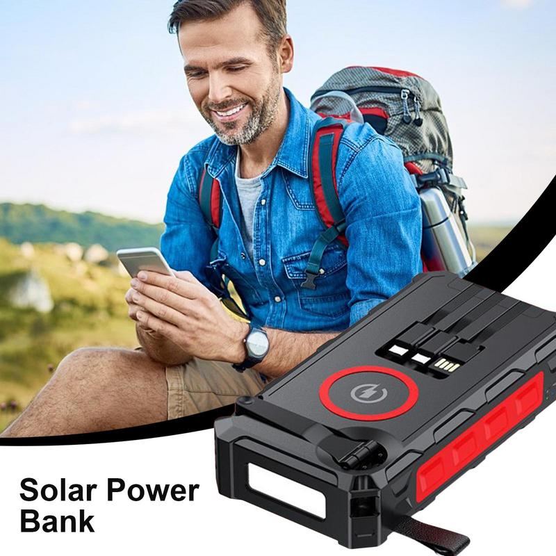 Banco de energía de batería Solar, Banco de batería de manivela con luz LED, función de alarma SOS integrada y brújula, Banco de energía impermeable
