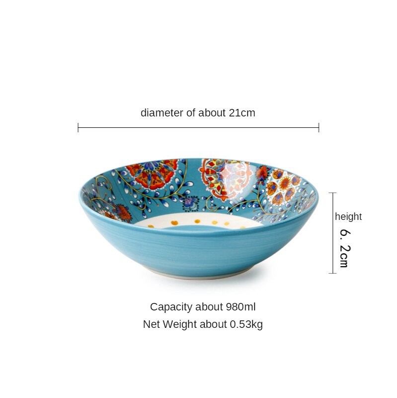 1pcs Ceramic Tableware Bohemian Style Round Flowers Bone China 6/8/10 Inch Plate Bowl Dish Household Kitchen Supplies Dinnerware: 1pcs 8.3 inch bowl