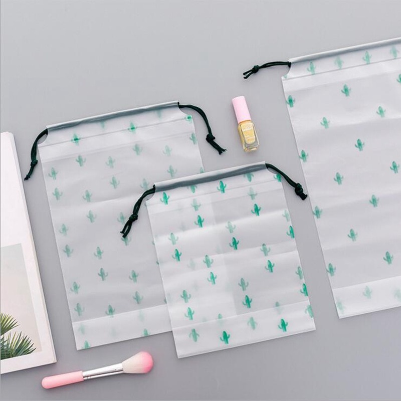 Transparent Drawstring Makeup Bag Women Cosmetic Bag Cactus Zipper Bath Storage Pouch Make Up Beauty Organizer Case