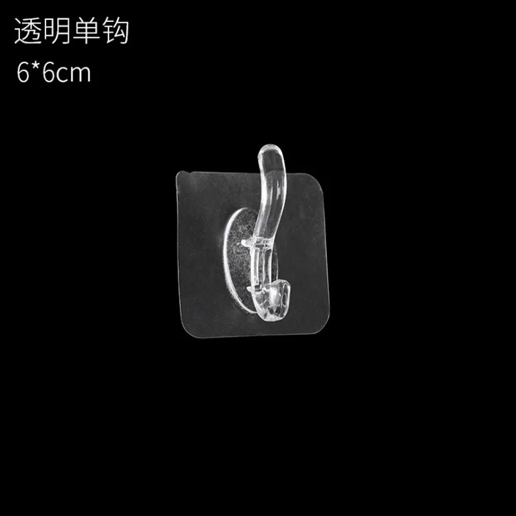 Transparent Plastic Coat Hooks Kitchen Bathroom Six Rows Hooks Punch Free Wall Hook Bathroom Towel Rack Accessories: Red