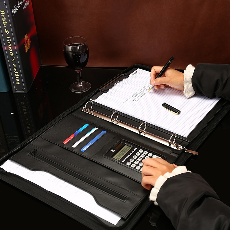 A4 Padfolio Datei Schrank Ordner Luxus Bindemittel Fichario Organizer Halfter Geschäft Ringe Manager Aktentasche Reißverschluss Spirale Notizbuch