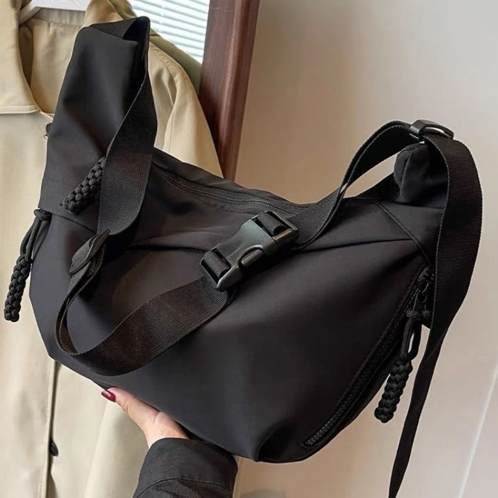 Bolsa crossbody de lona casual para mulheres designer preto/branco/vermelho bolsas de ombro grande capacidade tote masculino bolsa de compras de viagem 2025