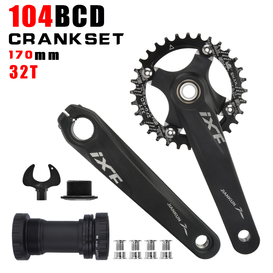 IXF MTB bike crankset bicycle hollow integrated crank modified single disc 104BCD 32 34 36 38 40 42T crankset bottom bracke: Yellow