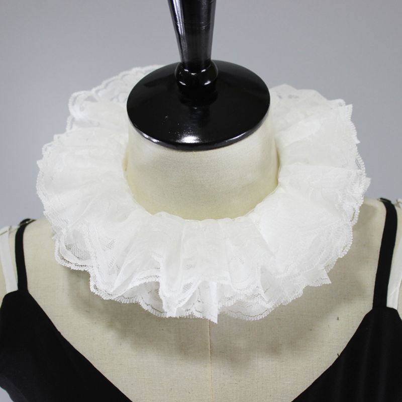 Frauen Elisabethanischen Nacken Halskrause Tüll Schal geschichtet Blumen- Spitze Falsche Gefälschte Kragen