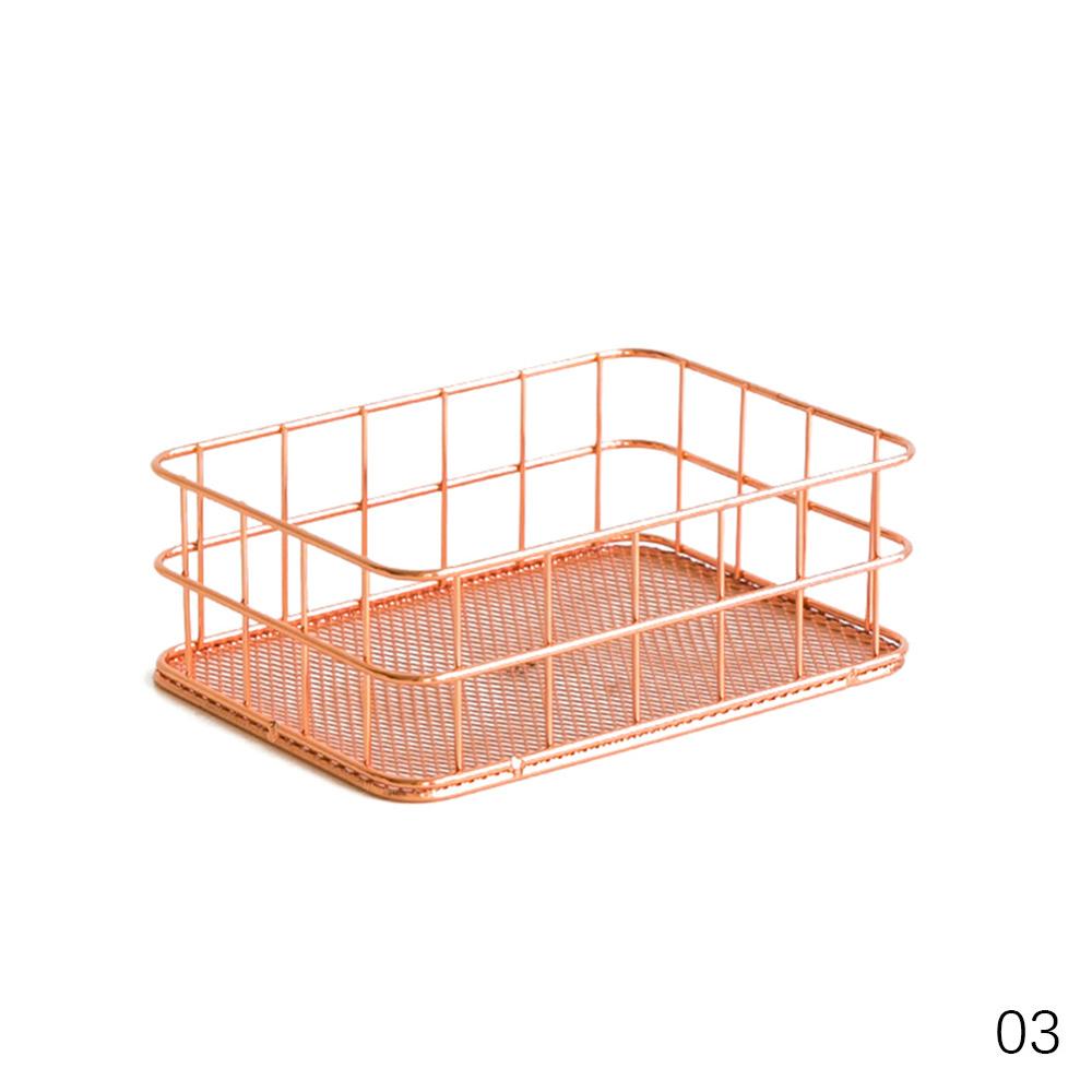 4 stilar rosa guld metall förvaring korg kosmetiska arrangör hållare skrivbord kök badrum hylla heminredning tillbehör: Liten rektangulär