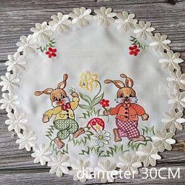 Mantel Individual de encaje bordado con forma de huevo de gallina, posavasos para mesa, posavasos, té de Pascua, accesorios de cocina: beige 2