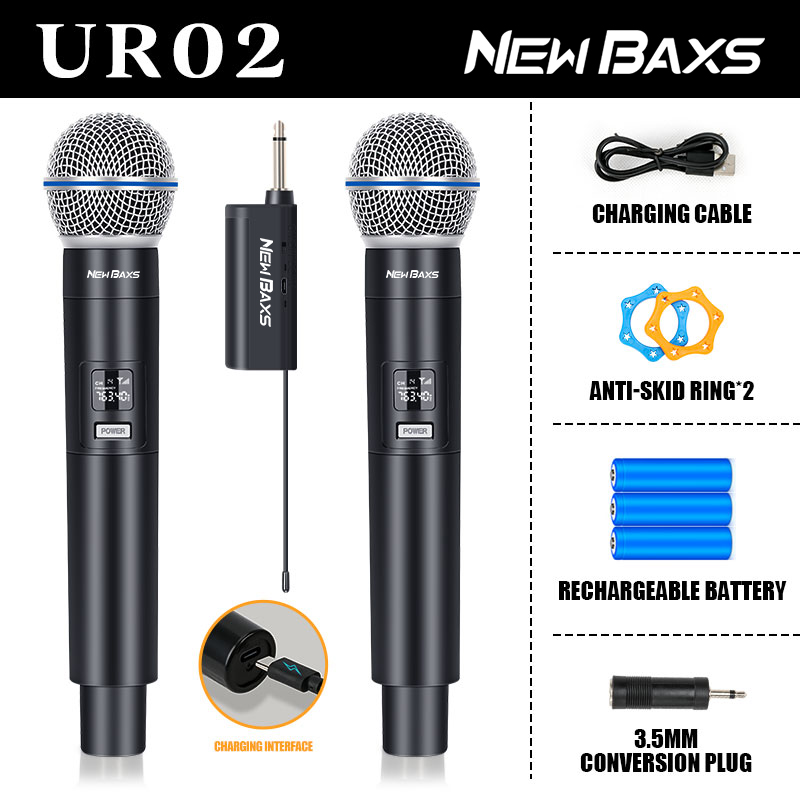 Wireless Microphone 2 Channel UHF Fixed Frequency Dynamic Microphone Party Karaoke Meeting Church Show Mic: PURPLE