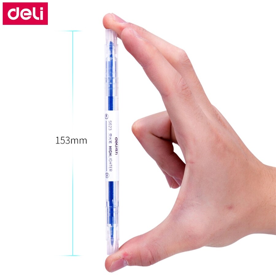 12PCS/BOX Deli S623 Double side Highlighters pen marker pen 6 colors Oblique & Round head double side highligters office school