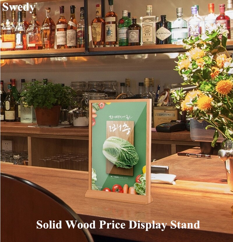 A4 Restaurant Hotel Countertop Table Wood Menu Card Sign Holder Display Stand Brochure Holder Paper Poster Ad Frame