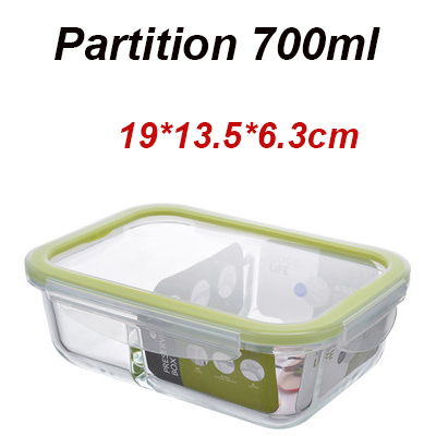 Glass Lunch Box Microwave oven heating refrigerated sealed leakproof food container transparent borosilicate food bento box: Partition 700ml