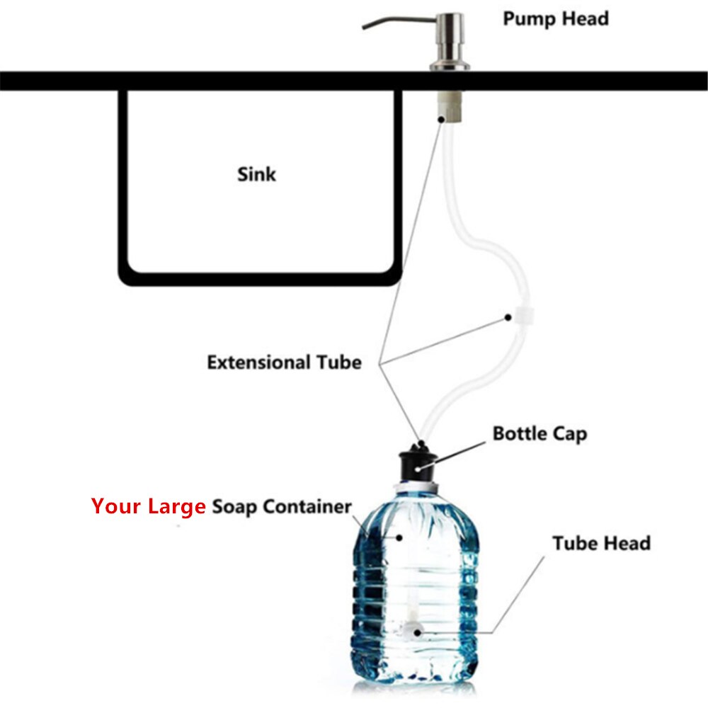 Stainless Steel Sink Liquid Soap Dispenser Pump Head Extension Silicone Tube For Bathroom Shampoo Kitchen Detergent Dispenser