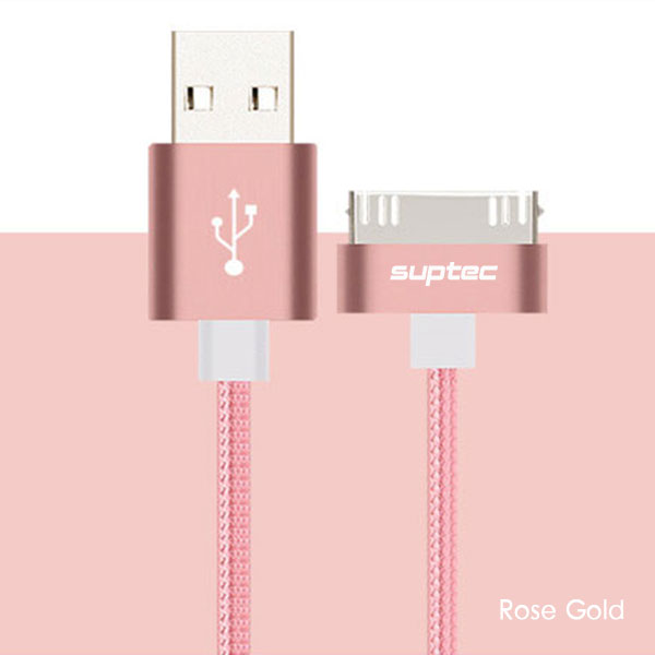 Cable USB SUPTEC para iPhone 4 4s, iPad 2 3, iPod de 30 Pines, Cable cargador de enchufe de Metal para iPhone 4, Cable de nailon para carga, Cable de datos: Rose / 200cm