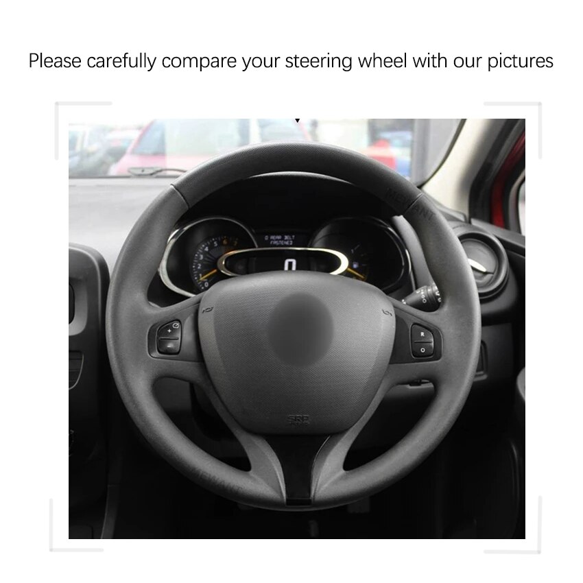 Hand-stitched Black Faux Suede Blue Marker Soft Car Steering Wheel Cover for Renault Clio Captur